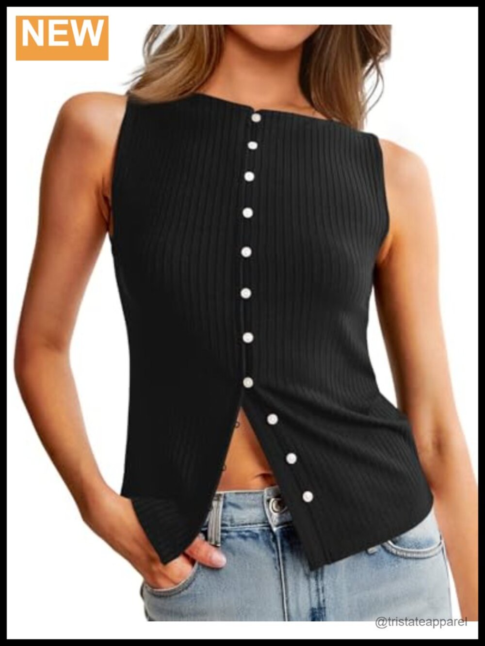 Ribbed Knit Button Down Crop Tank Top Sleeveless V-Neck Summer Top